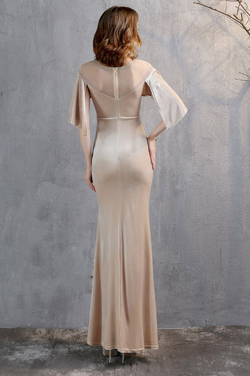 Vestido largo de fiesta de sirena de terciopelo de champán